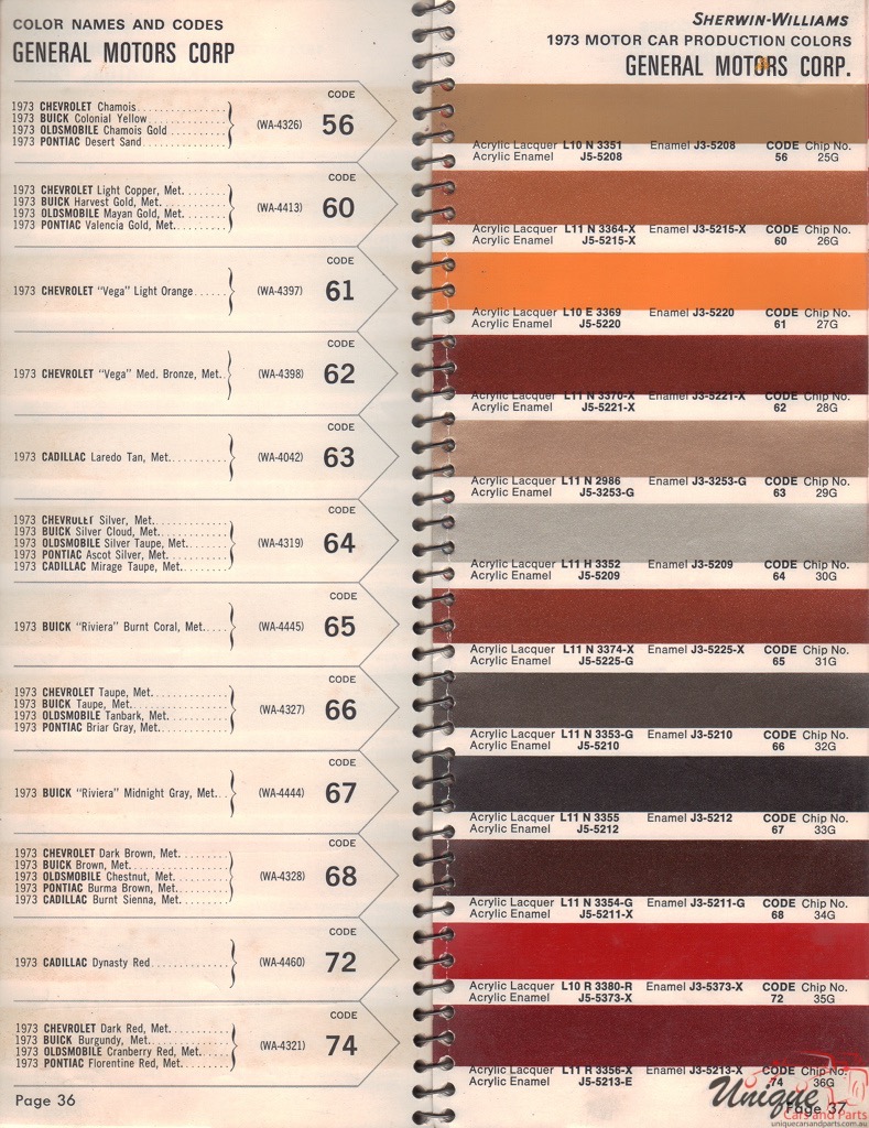 1973 General Motors Paint Charts Williams 3